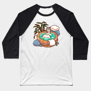 Bathing Onsen Cat Baseball T-Shirt